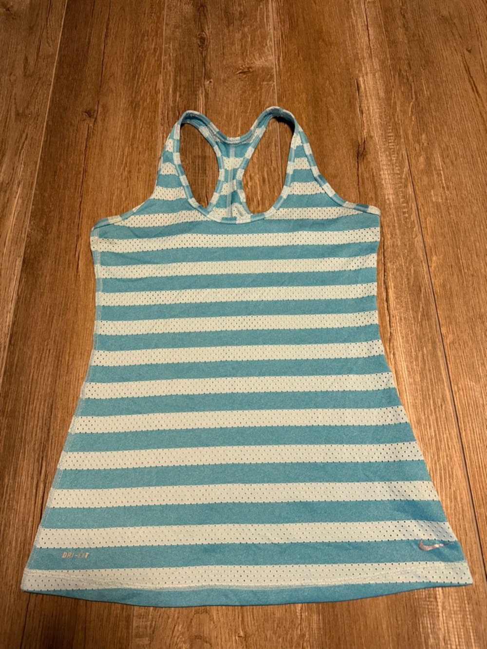 Nike Dri-Fit 
Light Blue & White Striped Racerback Tank